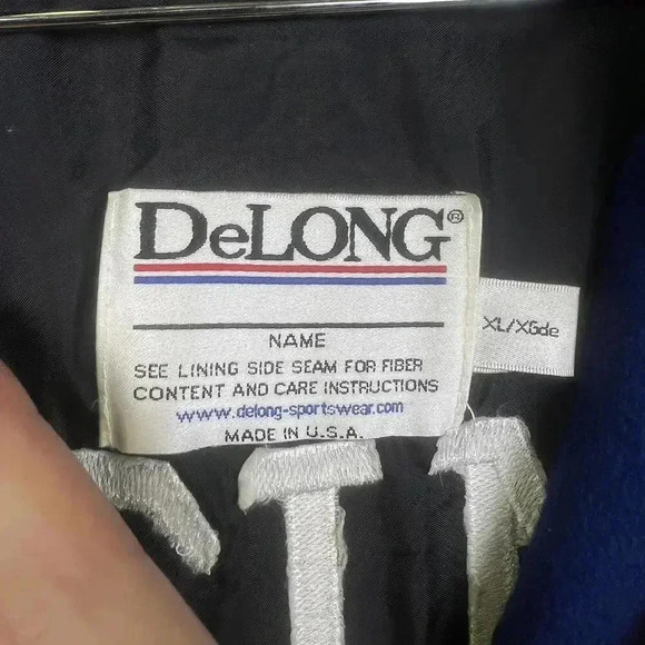 Vintage DeLong Blue Letterman Jacket with Leather Sleeves by Unknown - Picture 8 of 8